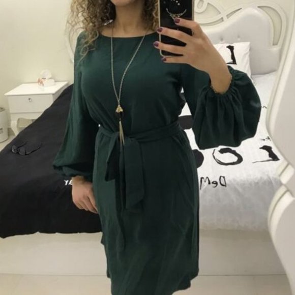 green lantern long sleeve belted mini dress busine - Picture 6 of 8